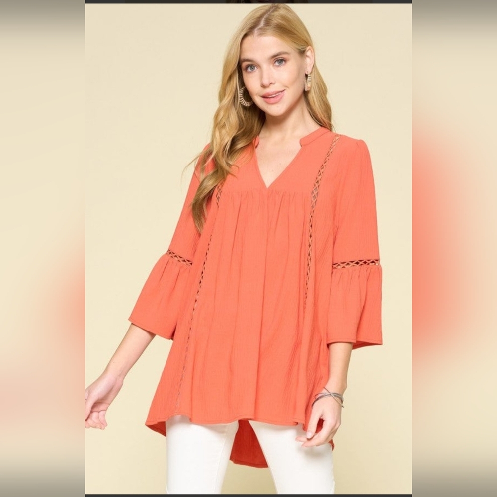 ODDY Coral Boho V-Neck Tunic Top